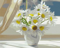 Картина по номерам Ромашки в белой вазе на окне, 40x50 см, Brushme