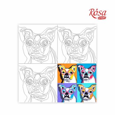 Полотно на картоні з контуром, Pop Art Dog, 30x30 см, бавовна, акрил, Rosa Start