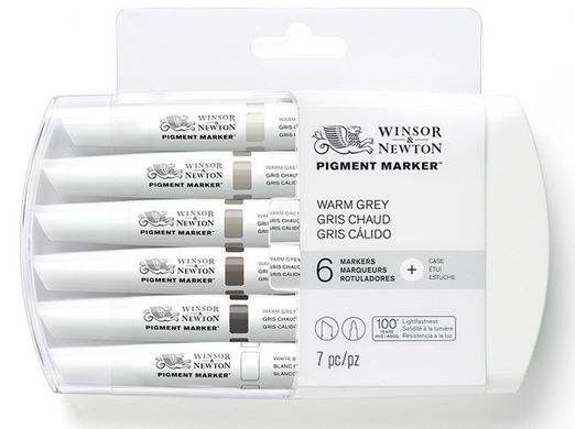 Набор двусторонних маркеров, Pigment marker, Теплый серый, 6 шт, Winsor & Newton