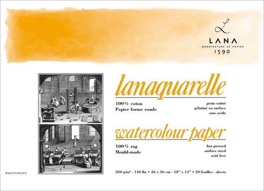 Папір акварельний Lanaquarelle, 56x76 см, 640 г/м², HP, аркуш, Hahnemuhle