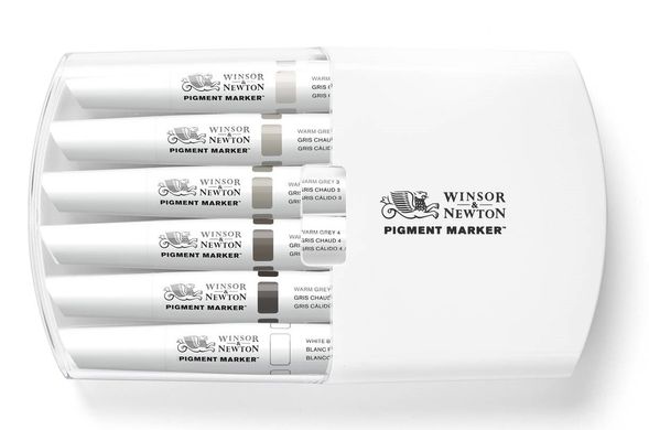Набір двосторонніх маркерів, Pigment marker, Теплий сірий, 6 шт, Winsor & Newton