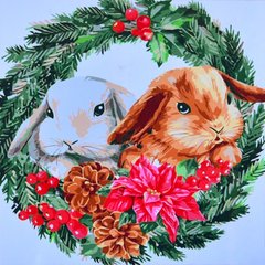 Картина за номерами Strateg ПРЕМІУМ Зимові кролики, подарунок лак + рівень, 40х40 см, SK059