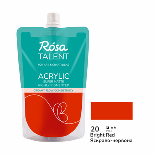 Акрилова фарба, яскраво-червона, 20, 200 мл, ROSA Talent