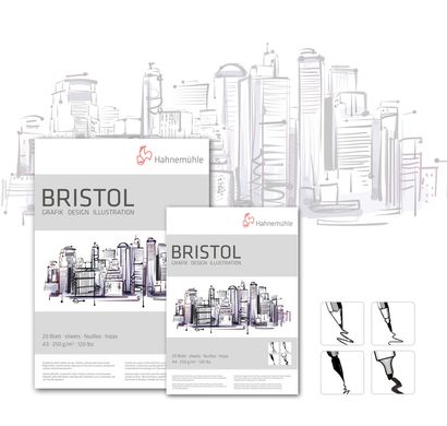 Альбом-склейка для графики и илюстраций Bristol, А4, 21х29,7 см, 250 г/м², 20 листов, Hahnemuhle