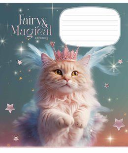 Тетрадь ученическая Fairy cats А5, 18 листов в клетку, обложка с глиттером, Школярик