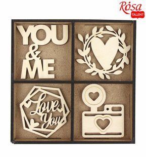 Набор заготовок Love you №1, 13х13 см, фанера, 12 штук, ROSA TALENT