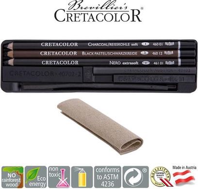 Набір вугілля Charcoal Pocket Set, 8 штук, металева коробка, Cretacolor