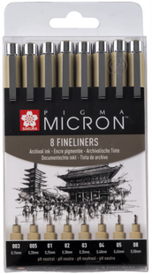Набір лайнерів PIGMA Micron Чорний, 8 штук, Sakura