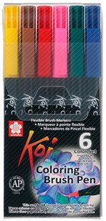 Набір маркерів Koi Coloring Brush Pen, 6 шт, Sakura