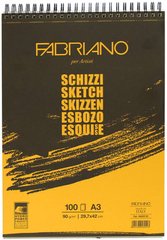 Альбом для ескізів на спіралі Schizzi Sketch A3, 29,7x42 см, 90 г/м2, 100 аркушів, Fabriano