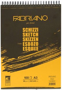Альбом для ескізів на спіралі Schizzi Sketch A3, 29,7x42 см, 90 г/м2, 100 аркушів, Fabriano