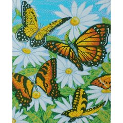 Алмазна мозаїка Strateg ПРЕМІУМ Метелики в ромашках 40х50 см D0021