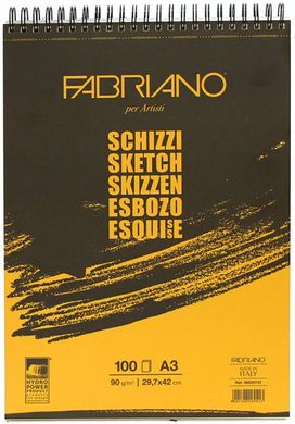 Альбом для эскизов на спирали Schizzi Sketch A3, 29,7x42 см, 90 г/м2, 100 листов, Fabriano