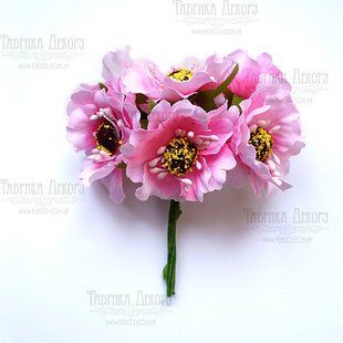 Набор декоративных цветов Маки, розовые, 6 штук, Fabrika Decoru