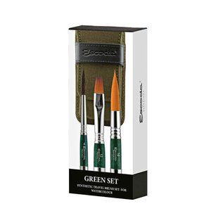 Набор кистей Escoda Green TRAVEL, 3 шт в чехле