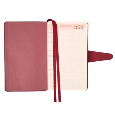Щоденник датований 2026, 12х20 см, 352 сторінки, бордовий, м'який, Alpha, Leo Planner