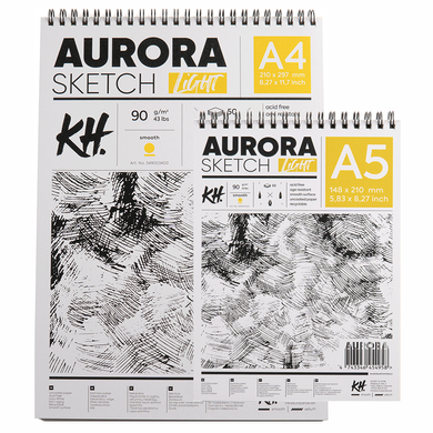 Альбом для эскизов на спирали А5, 14,8х21 см, 90 г/м2, белый, 50 листов, Aurora
