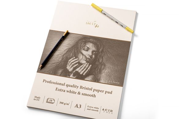 Альбом-склейка для графики Pro Create Bristol А3, 300 г/м2, 10 листов, екстра белый, Smiltainis
