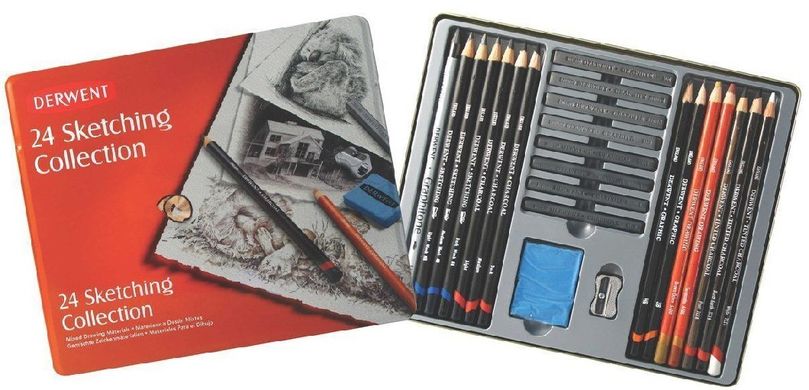 Набор материалов для графики Sketching Collection, металлическая коробка, 24 штук, Derwent