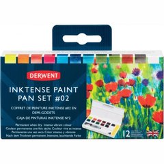 Набір Inktense Paint Pan №2, 12 кольорів+пензель з резервуаром, Derwent