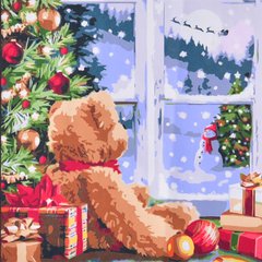 Картина по номерам Strateg ПРЕМИУМ Новогодние подарки под елкой, подарок лак + уровень, 40х40 см, SK064