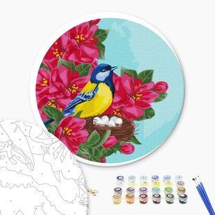 Картина за номерами Синиця в квітах (Розмір M), 30 см, Brushme