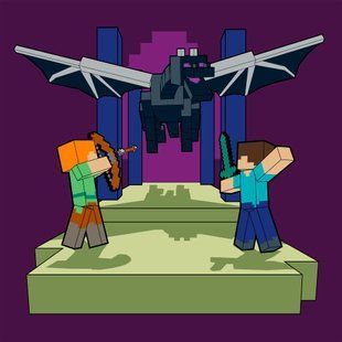 Картина по номерам Minecraft Стив и Алекс сражаются с драконом, 25х25 см, Santi
