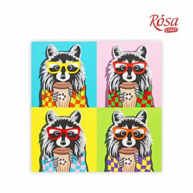 Полотно на картоні з контуром, Pop Art Raccoon, 30x30 см, бавовна, акрил, Rosa Start