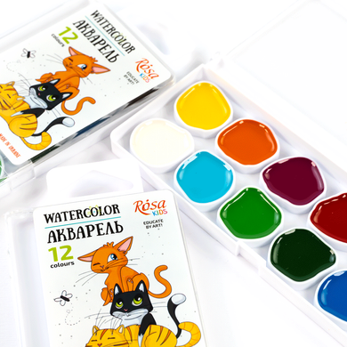 Набор акварельных красок Cats, 12 цветов, без кисточки, ROSA Kids