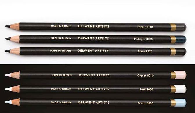 Набір кольорових олівців Artists Black and White, металева коробка, 6 штук, Derwent