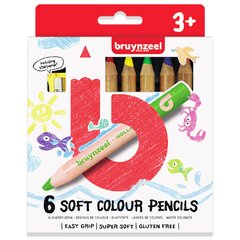 Набір дитячих кольорових олівців, 6 кольорів, м'які, + точилка для олівців, Bruynzeel