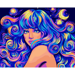 Картина по номерам Космическая девушка, 40х50 см, неоновые краски, Santi