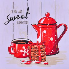 Картина по номерам Strateg ПРЕМИУМ Новогоднее чаепитие, подарок лак + уровень, 40х40 см, SK053
