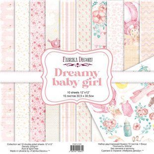 Набір паперу для скрапбукінгу Dreamy baby girl, 30,5x30,5 см, 200 г/м&sup2;, двосторонній, 10 аркушів, Fabrika Decoru
