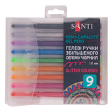 Набір гелевих ручок збільшеного об&rsquo;єму чорнила SANTI Glitter, 9 штук