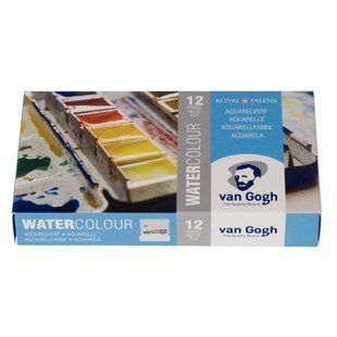 Набор акварельных красок, VAN GOGH, 12 кювет, кисточка, металл, Royal Talens