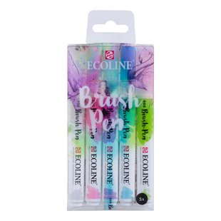 Набір пензлів-ручок Ecoline Brushpen PASTEL, 5 кольорiв, Royal Talens