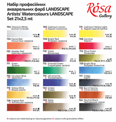 Набор акварельных красок Landscape Индиго, 21 цвет, ROSA Gallery
