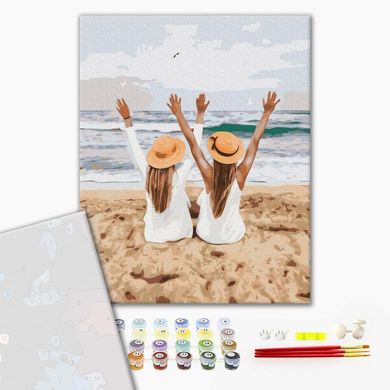 Картина по номерам с окрашенными сегментами Подружки на море, 40x50 см, Brushme