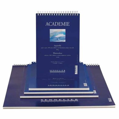 Альбом для акварелі на залізній спіралі Sennelier Academie, 12 аркушів, целюлоза, 300 г/м², 16х24 см