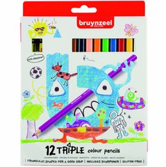 Набір дитячих тригранних олівців Triple, 12 кольорів, + точилка для олівців, Bruynzeel