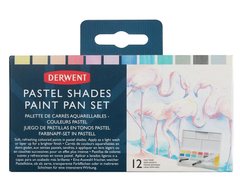 Набор Pastel Shades Paint Pan, 12 цветов, кисть с резервуаром, Derwent