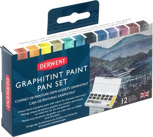 Набір Graphitint Paint Pan, 12 кольорів+пензель з резервуаром, Derwent