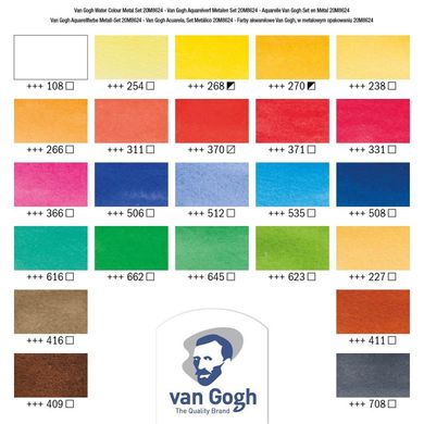 Набор акварельных красок, VAN GOGH, 24 кюветы, кисточка, металл, Royal Talens