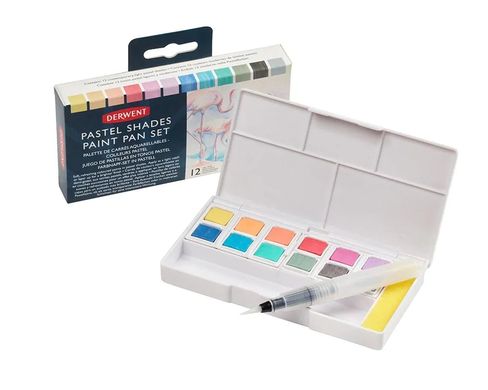 Набір Pastel Shades Paint Pan, 12 кольорів, пензель з резервуаром, Derwent