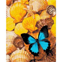 Алмазна картина Strateg ПРЕМІУМ Метелик на мушлях 40х50 см FA40857