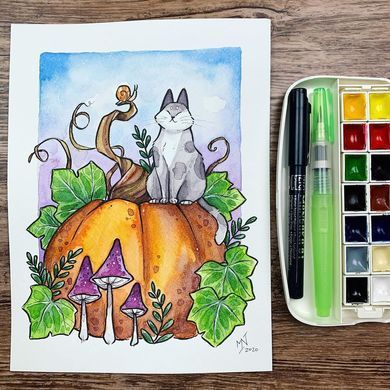 Набор акварели Gansai Tambi Watercolors Irodori Kobako Green 6 цветов, кисть-резервуар, линер, Kuretake