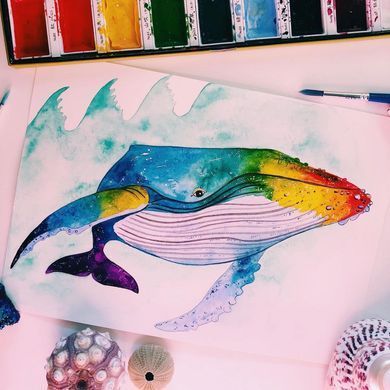 Набор акварели Gansai Tambi Watercolors Irodori Kobako Green 6 цветов, кисть-резервуар, линер, Kuretake