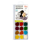 Набор акварельных красок Cats, 24 цвета, с кисточкой, ROSA Kids