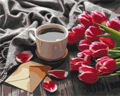 Картина по номерам Тюльпаны к кофе, 40х50 см, Brushme